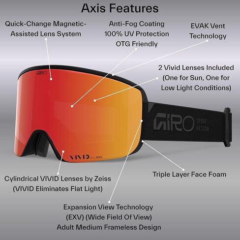 Giro Axis Ski Goggles - Snowboard Goggles for Men and Women - White/Dark Matter Strap with Vivid Ember/Vivid Infrared Lenses in Saudi Arabia