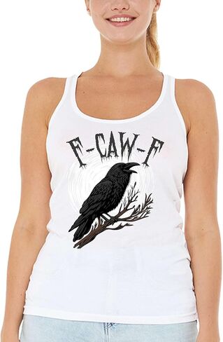 Crow Raven F Caw F Funny Spooky Halloween Women's Racerback Tank Top Slim Fit in Saudi Arabia