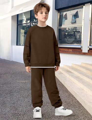 KANGKANG الأولاد ملابس 2 قطعة طاقم الرقبة طويلة الأكمام الدافئة رقيقة بلوزة من الصوف بلوزات و Sweatpants الشتاء الخريف وتتسابق 6-14Y in Kuwait