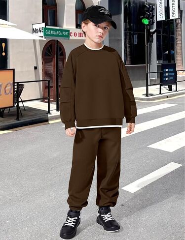 KANGKANG الأولاد ملابس 2 قطعة طاقم الرقبة طويلة الأكمام الدافئة رقيقة بلوزة من الصوف بلوزات و Sweatpants الشتاء الخريف وتتسابق 6-14Y in Kuwait