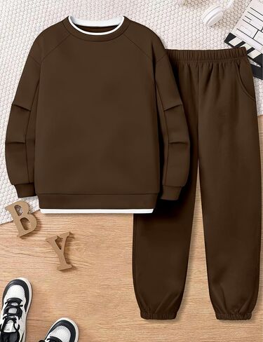 KANGKANG الأولاد ملابس 2 قطعة طاقم الرقبة طويلة الأكمام الدافئة رقيقة بلوزة من الصوف بلوزات و Sweatpants الشتاء الخريف وتتسابق 6-14Y in Kuwait