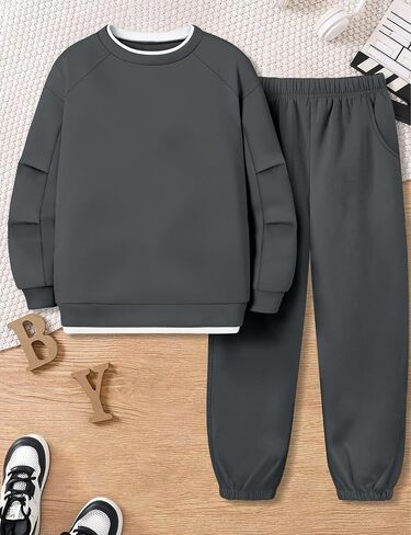 KANGKANG الأولاد ملابس 2 قطعة طاقم الرقبة طويلة الأكمام الدافئة رقيقة بلوزة من الصوف بلوزات و Sweatpants الشتاء الخريف وتتسابق 6-14Y in Kuwait