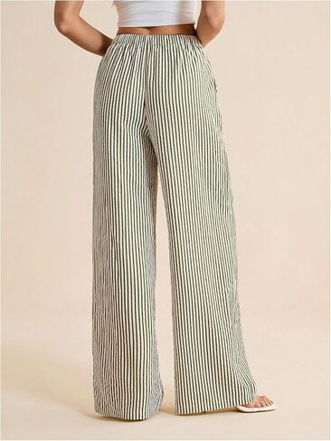 Women's Striped Wide Leg Pants Drawstring Waist Long Trousers Casual Lounge Pants in Saudi Arabia