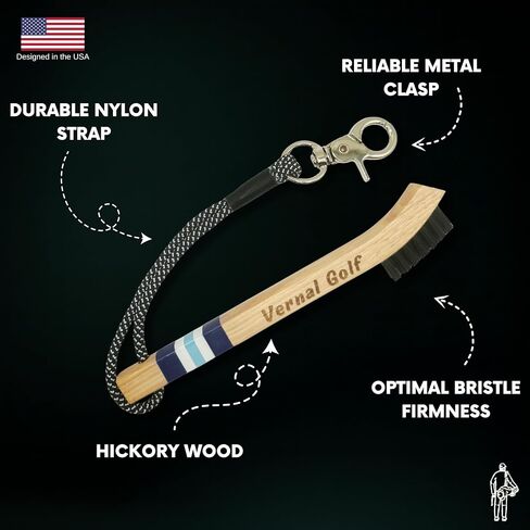 Golf Brush Made from Hickory Wood, Golf Club Groove Cleaner with Secure Clip Attachment for Bags and Carts - Golf Gifts for Men in Saudi Arabia