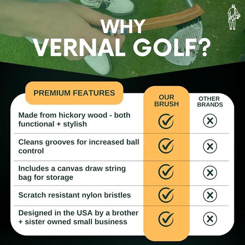 Golf Brush Made from Hickory Wood, Golf Club Groove Cleaner with Secure Clip Attachment for Bags and Carts - Golf Gifts for Men in Saudi Arabia