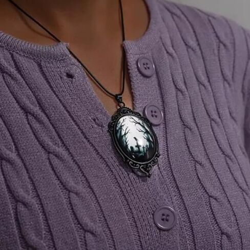 YWMAN 2Pcs Goth Edgar Allan Poe Necklace Set, Raven Cross/Black Cat Cameo Necklace, Gothic Literary Jewelry for Women, Halloween Jewelry for Book Lover & Dark Academia, Gothic Horror Reader's Gift in Saudi Arabia