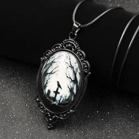 YWMAN 2Pcs Goth Edgar Allan Poe Necklace Set, Raven Cross/Black Cat Cameo Necklace, Gothic Literary Jewelry for Women, Halloween Jewelry for Book Lover & Dark Academia, Gothic Horror Reader's Gift in Saudi Arabia