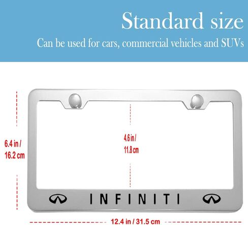 2 Pieces Aluminum Alloy Silver Fit for Infiniti License Plate Frame,Applicable to Standard US License Plate Frame in Saudi Arabia