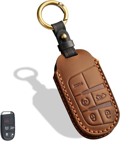 Leather Key Case, Compatible with Jeep Grand Cherokee Renegade Compass Dodge RAM Durango, No Screw (Brown) in Saudi Arabia
