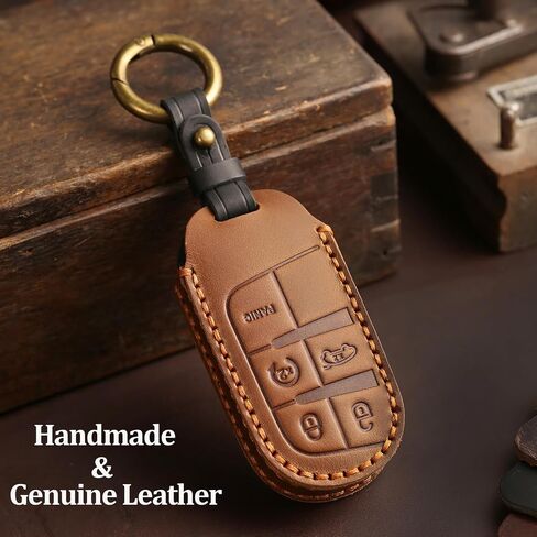 Leather Key Case, Compatible with Jeep Grand Cherokee Renegade Compass Dodge RAM Durango, No Screw (Brown) in Saudi Arabia