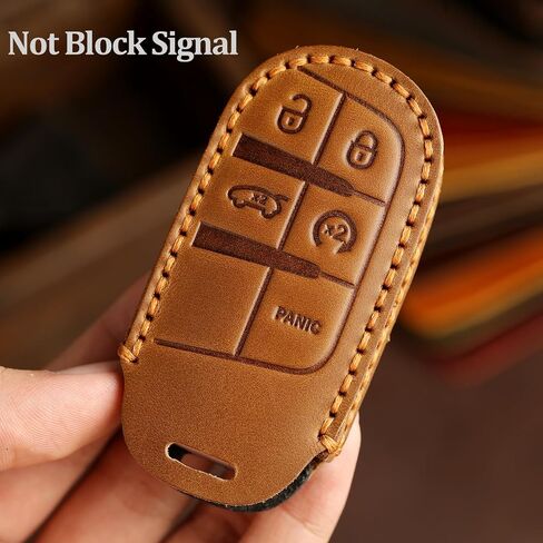 Leather Key Case, Compatible with Jeep Grand Cherokee Renegade Compass Dodge RAM Durango, No Screw (Brown) in Saudi Arabia