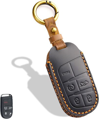Leather Key Case, Compatible with Jeep Grand Cherokee Renegade Compass Dodge RAM Durango, No Screw (Brown) in Saudi Arabia