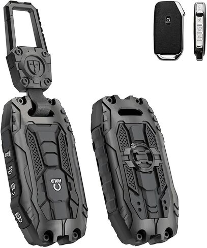 غطاء مفتاح Kia Key Fob مع مفتاح، حماية حافظة مفاتيح ثقيلة متوافقة مع Kia Cadenza Forte Forte5 K5 Niro Rio Seltos Sorento Soul Sportage Stinger Telluride (أسود) in Kuwait