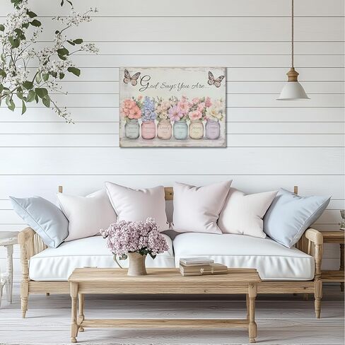 XRZ Scripture Wall Art: God Says You Are Wall Art, Spiritual Religious Wall Decor, Christian Inspirational Bible Verse Gifts for Women, Mason Jar Butterfly Prints 12x16 Inch Bedroom Decor, Pink in Saudi Arabia