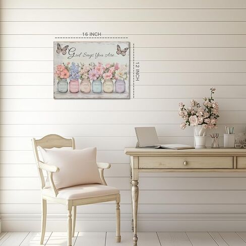 XRZ Scripture Wall Art: God Says You Are Wall Art, Spiritual Religious Wall Decor, Christian Inspirational Bible Verse Gifts for Women, Mason Jar Butterfly Prints 12x16 Inch Bedroom Decor, Pink in Saudi Arabia