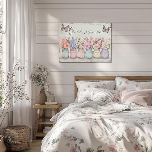 XRZ Scripture Wall Art: God Says You Are Wall Art, Spiritual Religious Wall Decor, Christian Inspirational Bible Verse Gifts for Women, Mason Jar Butterfly Prints 12x16 Inch Bedroom Decor, Pink in Saudi Arabia