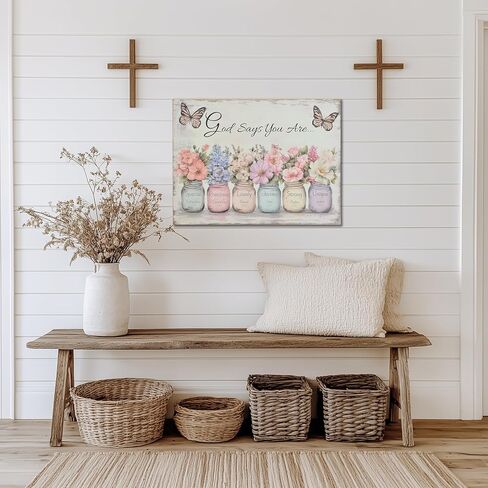 XRZ Scripture Wall Art: God Says You Are Wall Art, Spiritual Religious Wall Decor, Christian Inspirational Bible Verse Gifts for Women, Mason Jar Butterfly Prints 12x16 Inch Bedroom Decor, Pink in Saudi Arabia