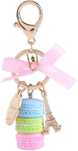 Walfront Colorful Macaron Keychain Ring Eiffel Tower Charm Keychain Bag Purse Decoration Keyring Car Charm for Women (Blue) in Saudi Arabia