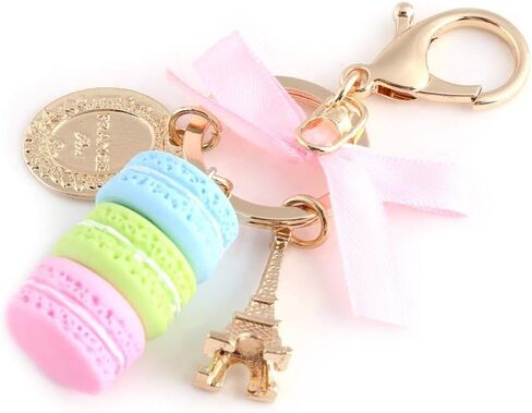 Walfront Colorful Macaron Keychain Ring Eiffel Tower Charm Keychain Bag Purse Decoration Keyring Car Charm for Women (Blue) in Saudi Arabia