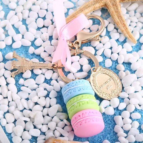 Walfront Colorful Macaron Keychain Ring Eiffel Tower Charm Keychain Bag Purse Decoration Keyring Car Charm for Women (Blue) in Saudi Arabia