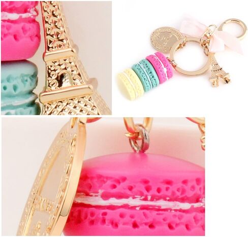 Walfront Colorful Macaron Keychain Ring Eiffel Tower Charm Keychain Bag Purse Decoration Keyring Car Charm for Women (Blue) in Saudi Arabia