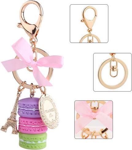 Walfront Colorful Macaron Keychain Ring Eiffel Tower Charm Keychain Bag Purse Decoration Keyring Car Charm for Women (Blue) in Saudi Arabia