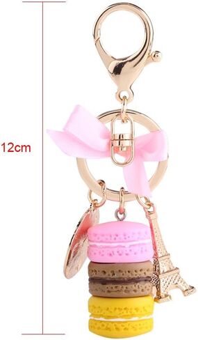 Walfront Colorful Macaron Keychain Ring Eiffel Tower Charm Keychain Bag Purse Decoration Keyring Car Charm for Women (Blue) in Saudi Arabia