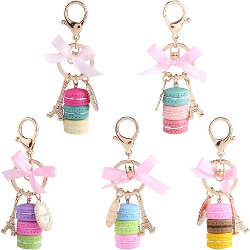 Walfront Colorful Macaron Keychain Ring Eiffel Tower Charm Keychain Bag Purse Decoration Keyring Car Charm for Women (Blue) in Saudi Arabia