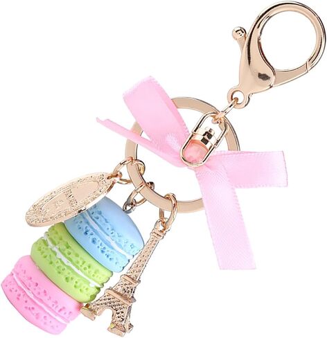 Walfront Colorful Macaron Keychain Ring Eiffel Tower Charm Keychain Bag Purse Decoration Keyring Car Charm for Women (Blue) in Saudi Arabia