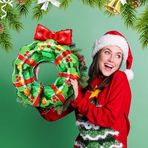 Hungdao 4 Pcs Large Christmas Wreath Foil Balloon Christmas Inflatable Balloon Outdoor Christmas Tree Wreath Balloon for Xmas Birthday Party New Year Holiday Festival Decorations in Saudi Arabia