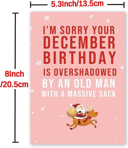 Huameigf Funny December Birthday Card for Women Men, Lovely Christmas Birthday Card Gift for Him Her, Sweet Xmas Card for Friends, I Am Sorry Your December Birthday Is Overshadowed in Saudi Arabia