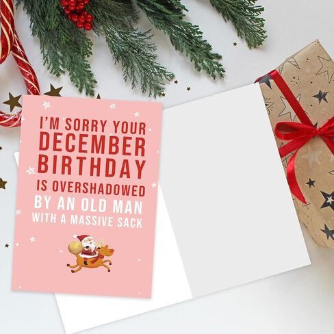 Huameigf Funny December Birthday Card for Women Men, Lovely Christmas Birthday Card Gift for Him Her, Sweet Xmas Card for Friends, I Am Sorry Your December Birthday Is Overshadowed in Saudi Arabia
