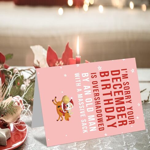 Huameigf Funny December Birthday Card for Women Men, Lovely Christmas Birthday Card Gift for Him Her, Sweet Xmas Card for Friends, I Am Sorry Your December Birthday Is Overshadowed in Saudi Arabia