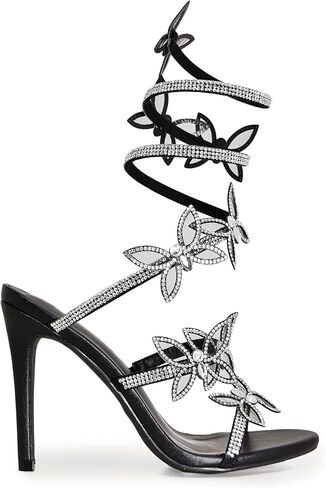 صندل نسائي من Wild Diva مصنوع من حجر الراين على شكل فراشة حلزونية حول صنادل ذات كعب عالٍ in Kuwait