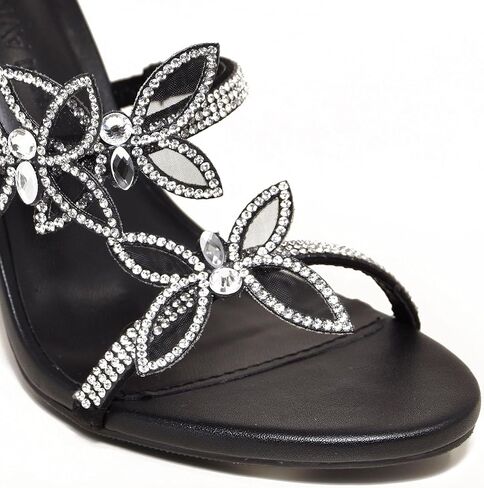 صندل نسائي من Wild Diva مصنوع من حجر الراين على شكل فراشة حلزونية حول صنادل ذات كعب عالٍ in Kuwait