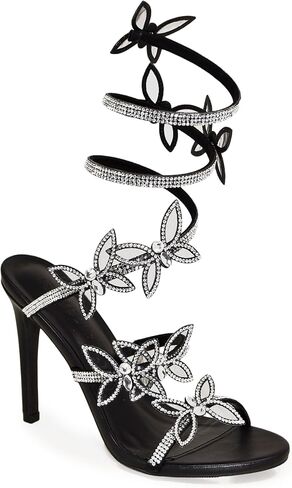 صندل نسائي من Wild Diva مصنوع من حجر الراين على شكل فراشة حلزونية حول صنادل ذات كعب عالٍ in Kuwait