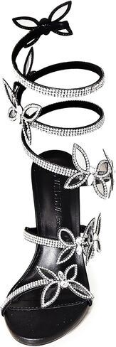 صندل نسائي من Wild Diva مصنوع من حجر الراين على شكل فراشة حلزونية حول صنادل ذات كعب عالٍ in Kuwait