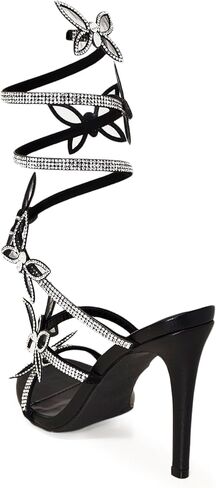 صندل نسائي من Wild Diva مصنوع من حجر الراين على شكل فراشة حلزونية حول صنادل ذات كعب عالٍ in Kuwait