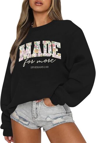 Christian Made for More Sweatshirts for Women Jesus Bible Verse Hoodie Graphic Long Sleeve Shirt Pullover Tops in Saudi Arabia