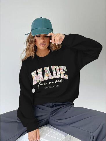 Christian Made for More Sweatshirts for Women Jesus Bible Verse Hoodie Graphic Long Sleeve Shirt Pullover Tops in Saudi Arabia