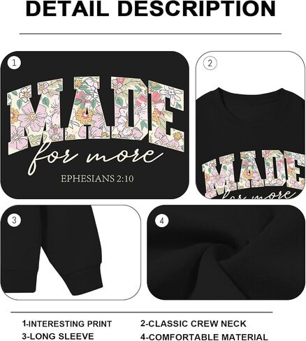 Christian Made for More Sweatshirts for Women Jesus Bible Verse Hoodie Graphic Long Sleeve Shirt Pullover Tops in Saudi Arabia