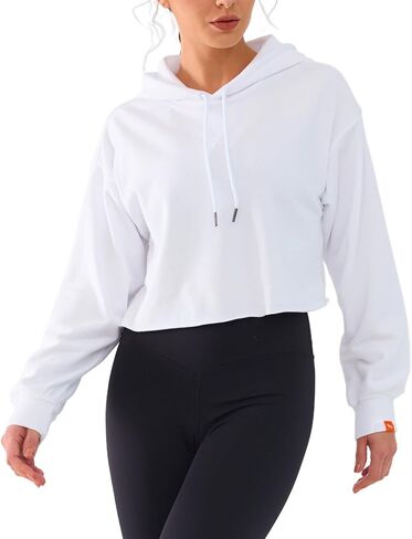 DITOK Cropped Hoodie Women Sweatshirt Oversize Long Sleeve Loose Crop Hoodies Ladies Drop Shoulder Pullover Casual Athletic in Kuwait