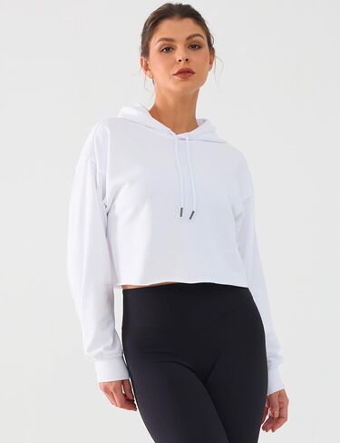 DITOK Cropped Hoodie Women Sweatshirt Oversize Long Sleeve Loose Crop Hoodies Ladies Drop Shoulder Pullover Casual Athletic in Kuwait