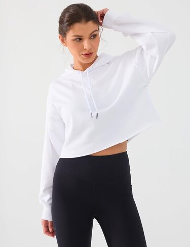 DITOK Cropped Hoodie Women Sweatshirt Oversize Long Sleeve Loose Crop Hoodies Ladies Drop Shoulder Pullover Casual Athletic in Kuwait