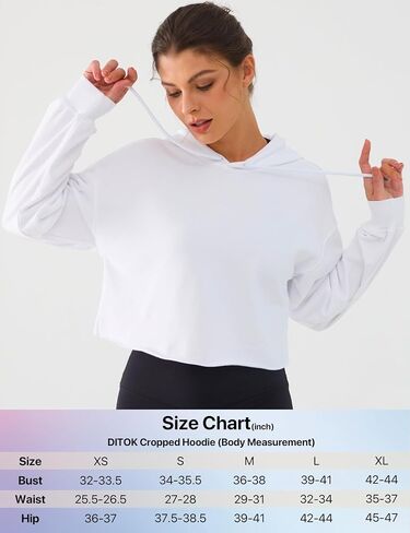 DITOK Cropped Hoodie Women Sweatshirt Oversize Long Sleeve Loose Crop Hoodies Ladies Drop Shoulder Pullover Casual Athletic in Kuwait
