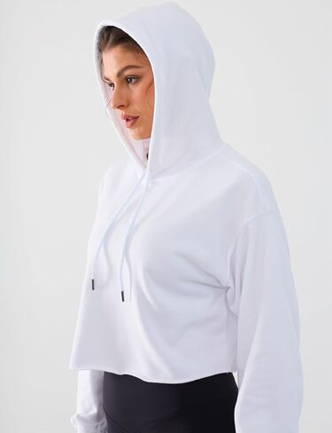 DITOK Cropped Hoodie Women Sweatshirt Oversize Long Sleeve Loose Crop Hoodies Ladies Drop Shoulder Pullover Casual Athletic in Kuwait