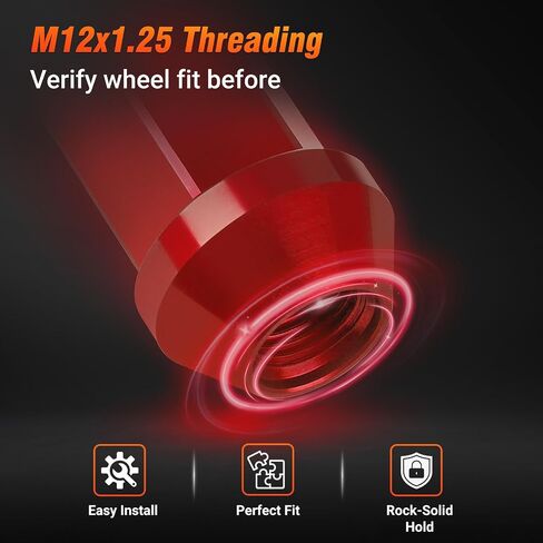 صواميل العروة M12x1.25 - 20 قطعة 7075-T6 من سبائك الألومنيوم 50 مم ذات نهاية مغلقة، صواميل العروة العلوية المخرشة الطويلة (أحمر) in Kuwait