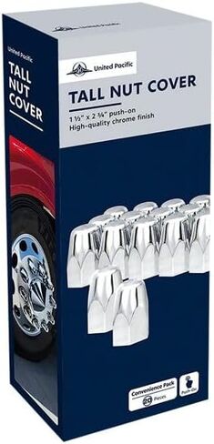 UNITED PACIFIC 10084 Wheel Lug Nut Cover Set, 1.5" x 2 3/4", Chrome, Plastic, Tall, Push-On Style in Saudi Arabia