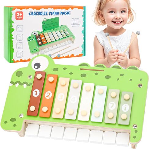 Kids Drum Set Musical Instruments - 5 in 1 Montessori Toys for Toddler Baby, Wooden Music Kit with Piano Keyboard Xylophone, Preschool Educational Sensory Toys Birthday Gifts for Boys Girls 1-3+ in Saudi Arabia