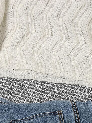 Womens Loose Fit Crew Neck Long Sleeve Solid Lightweight Knit Hollow Pullover Sweaters in Saudi Arabia
